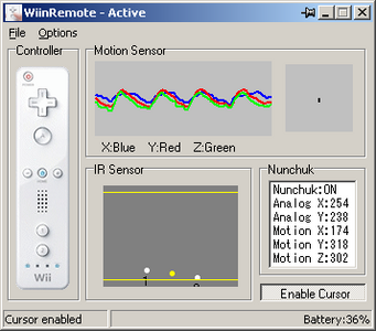 WiinRemote yazılımının ana penceresi