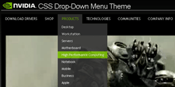 NVIDIA.com horizontal improved css drop-down menu 
