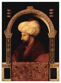 (1480) Gentile Bellini'nin 'Sultan Fatih' portresi tipik bir Rönesans eseridir. Üzerinde bulunan 7 adet taç, Fatih'in 7. Osmanlı padişahı olduğunu simgeliyor. Bugün Londra Ulusal Galerisi'sinde sergileniyor