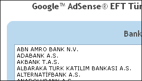 AdSense EFT Banka Şube Kodları